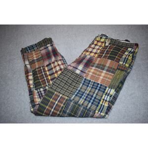 Polo Ralph Lauren Pants Mens Size 36 x 30 Plaid Madras Patchwork Tan Blue Green
